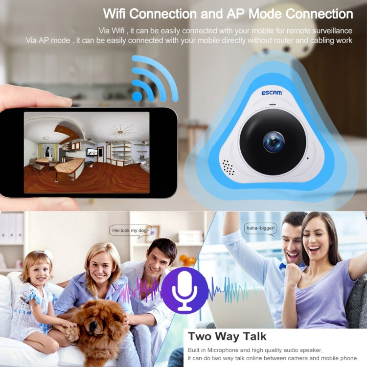 ESCAM Q8 960P 360 Degrees Fisheye Lens 1.3MP WiFi IP Camera, Support Motion Detection / Night Vision, IR Distance: 5-10m, AU Plug, Q8 AU Plug, Q8 EU Plug, Q8 UK Plug, Q8 US Plug ESCAM Q8 960P 360 Degrees Fisheye Lens 1.3MP WiFi IP Camera, Support Motion Detection / Night Vision, IR Distance: 5-10m, AU Plug, Q8 AU Plug, Q8 EU Plug, Q8 UK Plug, Q8 US Plug